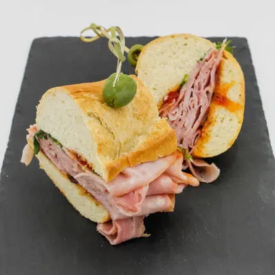 ham & jam with goat cheese sandwich