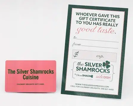the silver shamrocks gift certificates