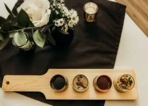 interior photo of restaurant with a flight of four soups