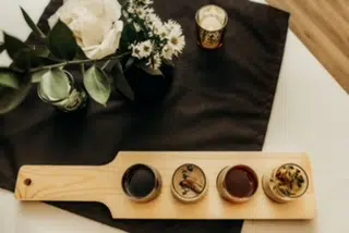 interior photo of restaurant with a flight of four soups